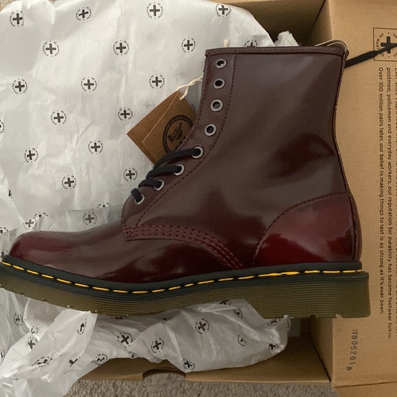 Vegan 1460 Lace Up Boots in Cherry Red | Dr. Martens Dr. Marten Vegan Leather boots, 1460